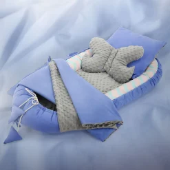 Nid d'ange bébés 90x50 cm bleu motif baleine en coton avec coussin de sommeil oreiller papillon><noscript><img width=