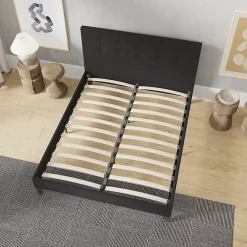 November Sleep Lit 140x200 cm avec tête de lit tissu noir* Lit Double