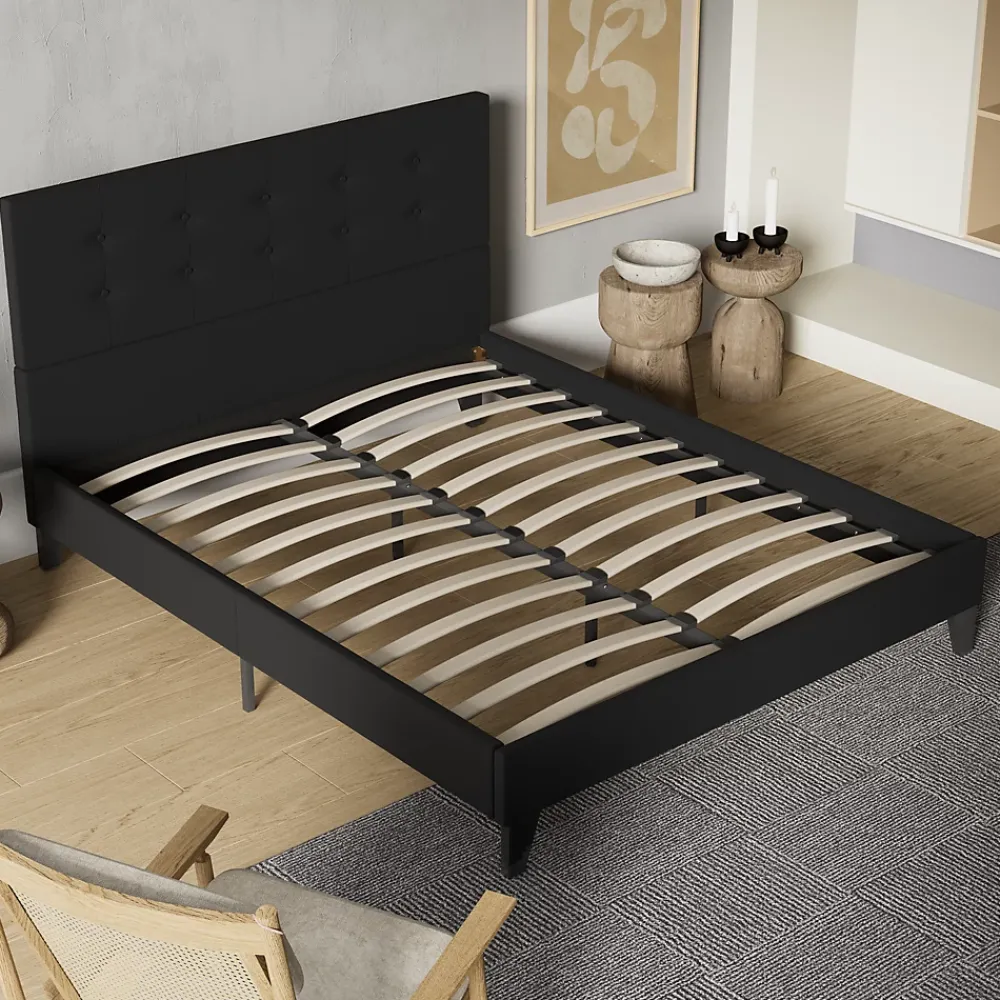 November Sleep Lit 140x200 cm avec tête de lit tissu noir* Lit Double