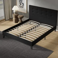 November Sleep Lit 140x200 cm avec tête de lit tissu noir* Lit Double