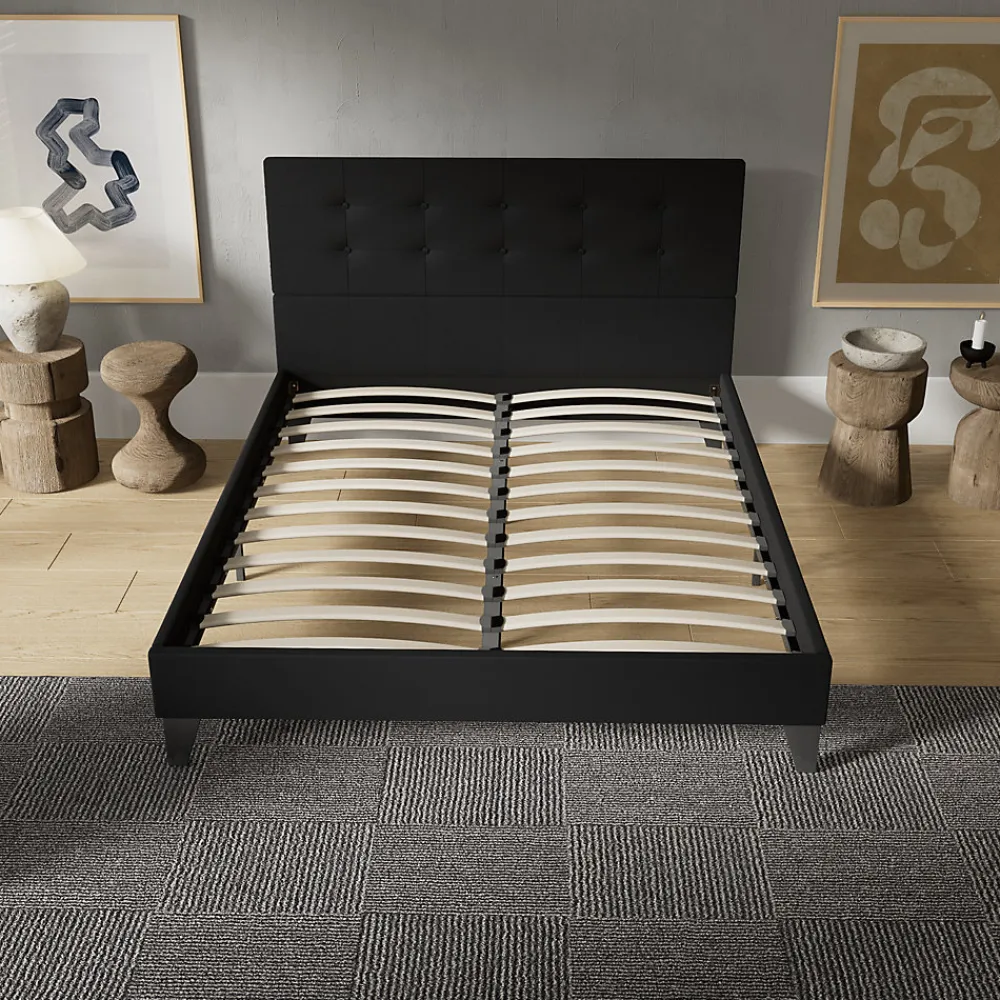 November Sleep Lit 140x200 cm avec tête de lit tissu noir* Lit Double