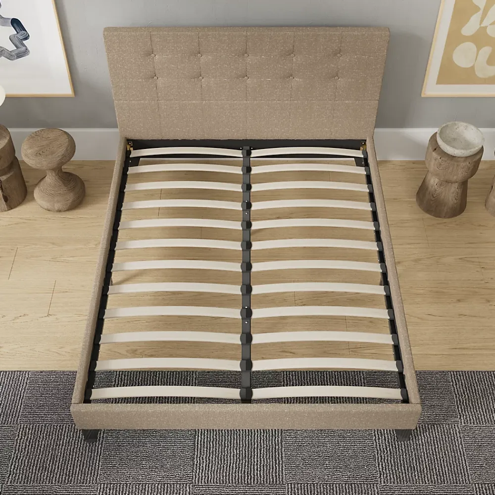 November Sleep Lit 140x190 cm avec tête de lit tissu brun* Lit Double