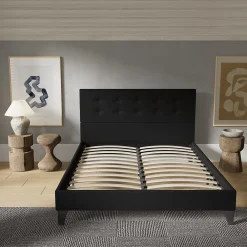 November Sleep Lit 140x190 cm avec tête de lit tissu noir* Lit Double