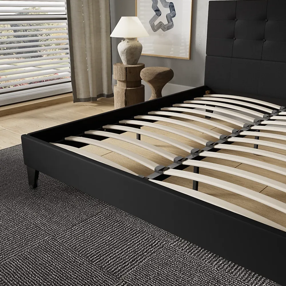 November Sleep Lit 140x190 cm avec tête de lit tissu noir* Lit Double