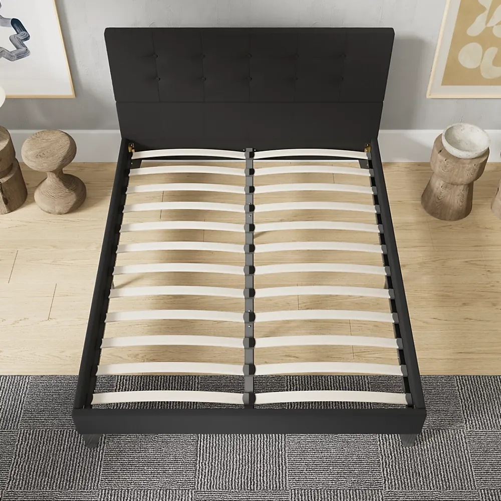 November Sleep Lit 140x190 cm avec tête de lit tissu noir* Lit Double