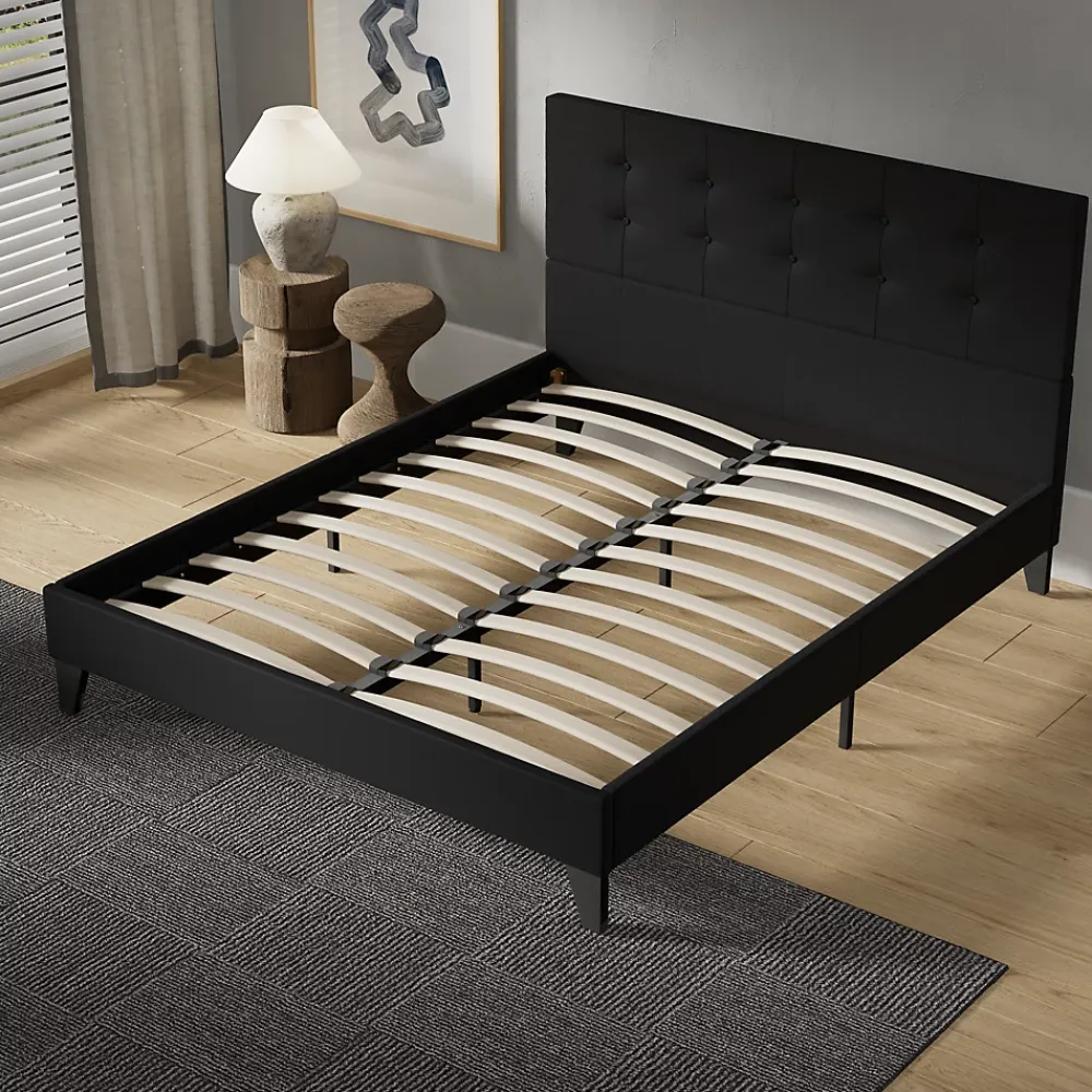 November Sleep Lit 140x190 cm avec tête de lit tissu noir* Lit Double