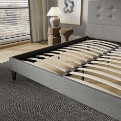 November Sleep Lit 160x200 cm avec tête de lit tissu gris* Lit Double