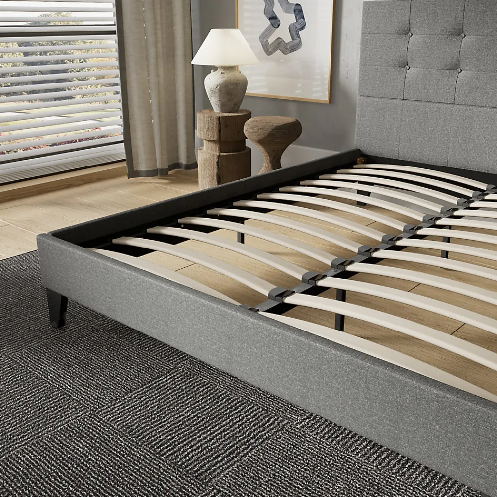 November Sleep Lit 160x200 cm avec tête de lit tissu gris* Lit Double