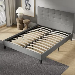 November Sleep Lit 160x200 cm avec tête de lit tissu gris* Lit Double