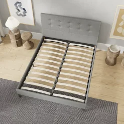 November Sleep Lit 160x200 cm avec tête de lit tissu gris* Lit Double