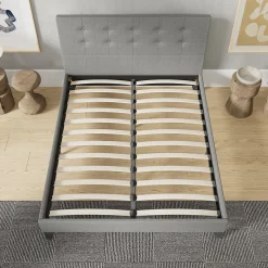 Sleep Lit 140x190 cm avec tête de lit tissu gris><noscript><img data-lazyloaded=
