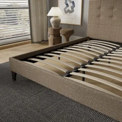 November Sleep Lit 140x200 cm avec tête de lit tissu brun* Lit Double