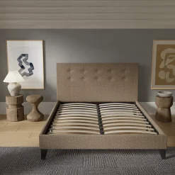 November Sleep Lit 140x200 cm avec tête de lit tissu brun* Lit Double