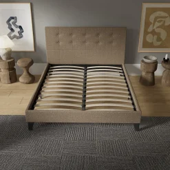 November Sleep Lit 140x200 cm avec tête de lit tissu brun* Lit Double