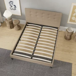 November Sleep Lit 140x200 cm avec tête de lit tissu brun* Lit Double