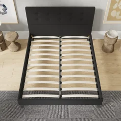 November Sleep Lit 120x190 cm avec tête de lit tissu noir* Lit Double