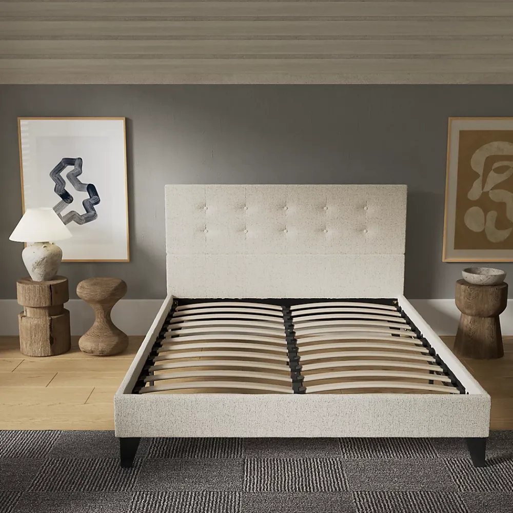 November Sleep Lit 120x190 cm avec tête de lit tissu lin* Lit Double