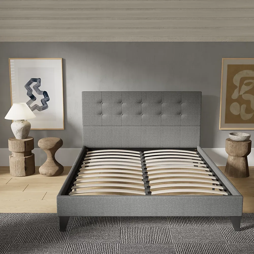 November Sleep Lit 120x190 cm avec tête de lit tissu gris* Lit Double
