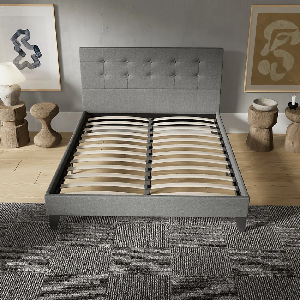 November Sleep Lit 120x190 cm avec tête de lit tissu gris* Lit Double