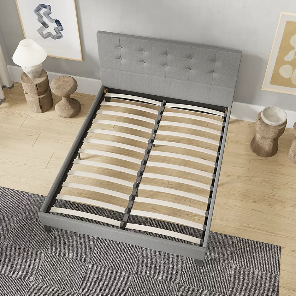 November Sleep Lit 120x190 cm avec tête de lit tissu gris* Lit Double
