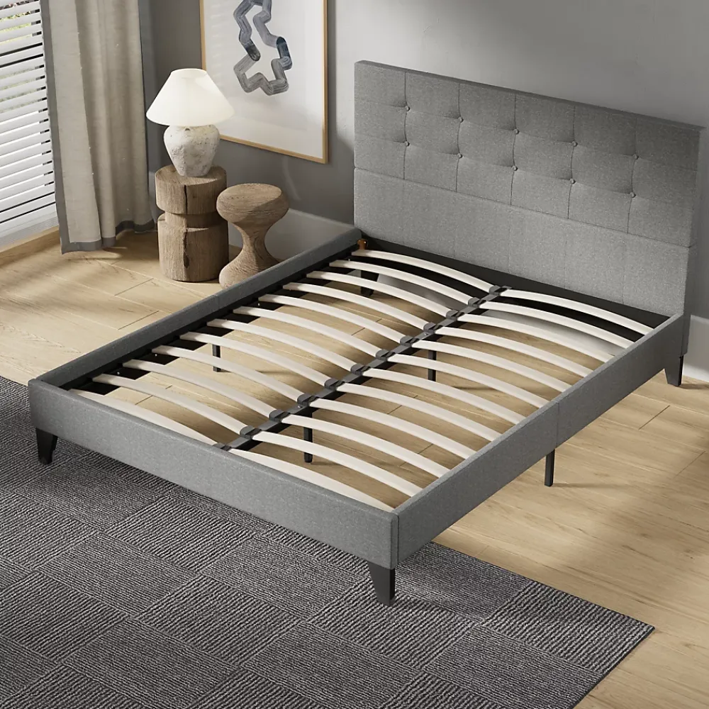 November Sleep Lit 120x190 cm avec tête de lit tissu gris* Lit Double