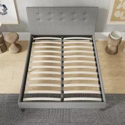 November Sleep Lit 120x190 cm avec tête de lit tissu gris* Lit Double