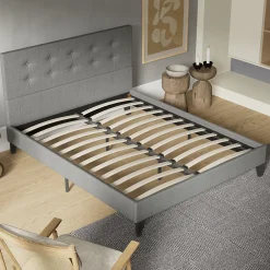 Sleep Lit 140x200 cm avec tête de lit tissu gris><noscript><img width=