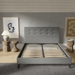 Sleep Lit 140x200 cm avec tête de lit tissu gris><noscript><img width=