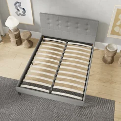 Sleep Lit 140x200 cm avec tête de lit tissu gris><noscript><img width=