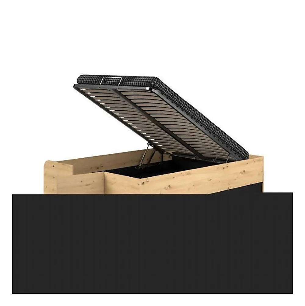 Parisot ODYSSEE Lit adulte - 140x200 cm - Avec coffre relevable - Décor chene et noir - L 166,2 x 66,5 x 205,8 cm* Lit Coffre