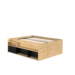 Parisot ODYSSEE Lit adulte - 140x200 cm - Avec coffre relevable - Décor chene et noir - L 166,2 x 66,5 x 205,8 cm* Lit Coffre