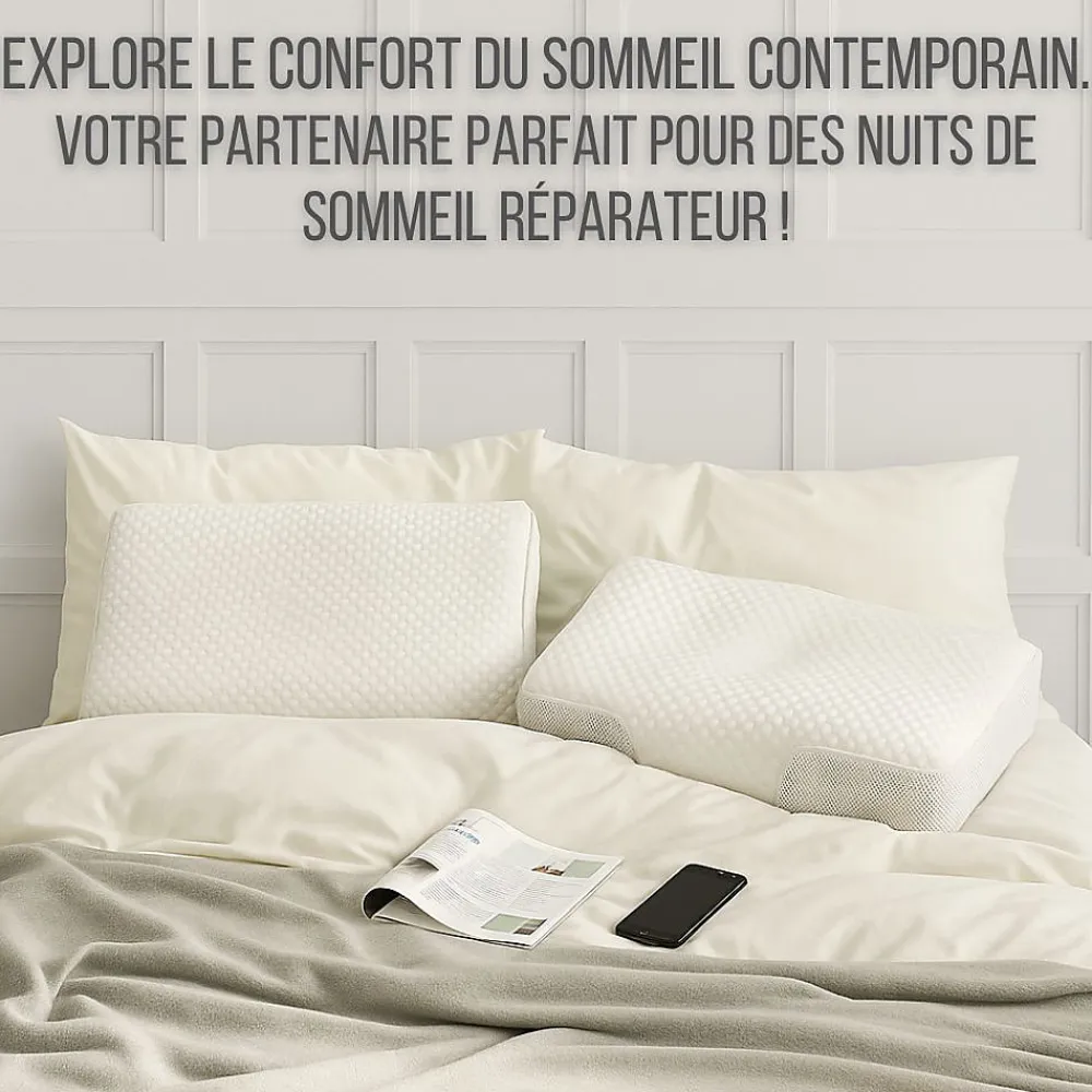 Inphysio Oreiller ergonomique anti-rides, anti-acouphène - extra grande - 65x42x10 - ERGO* Oreiller Mémoire De Forme