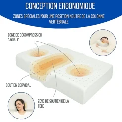 Inphysio Oreiller ergonomique anti-rides, anti-acouphène - extra grande - 65x42x10 - ERGO* Oreiller Mémoire De Forme