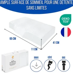 Inphysio Oreiller ergonomique anti-rides, anti-acouphène - extra grande - 65x42x10 - ERGO* Oreiller Mémoire De Forme