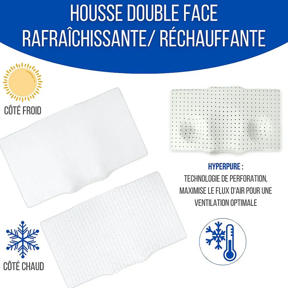 Inphysio Oreiller ergonomique anti-rides, anti-acouphène - extra grande - 65x42x10 - ERGO* Oreiller Mémoire De Forme