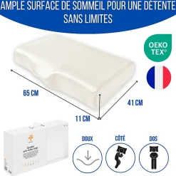 Inphysio Oreiller ergonomique anti-rides avec taie d'oreiller en soie - extra grande - 65x42x10 - ERGO* Oreiller Mémoire De Forme