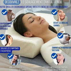 Inphysio Oreiller ergonomique anti-rides avec taie d'oreiller en soie - extra grande - 65x42x10 - ERGO* Oreiller Mémoire De Forme