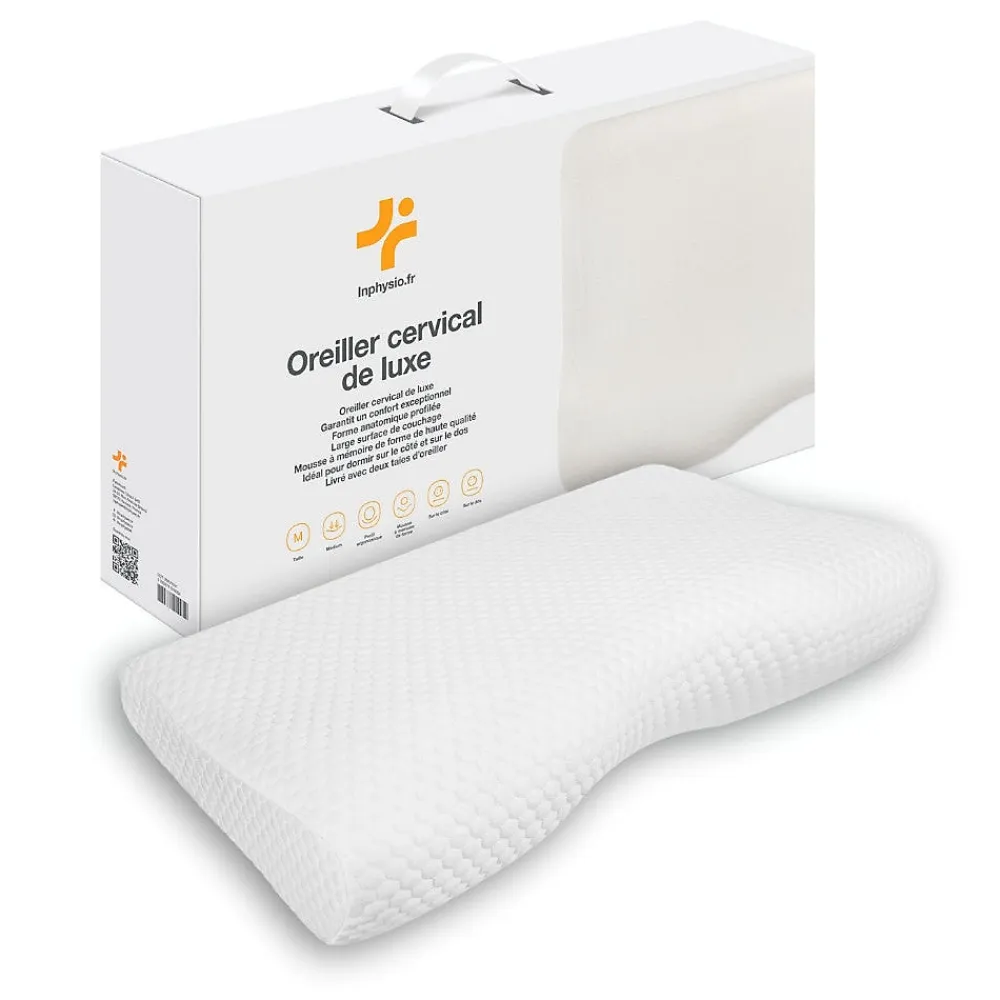 Oreiller ergonomique cervical de luxe deux taies d'oreiller (bambou,coton)>Inphysio Online
