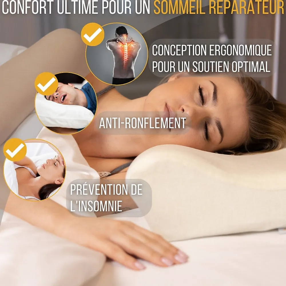 Oreiller ergonomique cervical de luxe deux taies d'oreiller (bambou,coton)>Inphysio Online