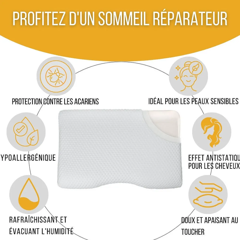 Oreiller ergonomique cervical de luxe deux taies d'oreiller (bambou,coton)>Inphysio Online