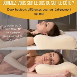 Inphysio Oreiller ergonomique cervical - deux hauteurs différentes - taie d'oreiller en coton - DUO PREMIUM* Oreiller Mémoire De Forme