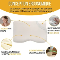 Oreiller ergonomique cervical en mousse à mémoire - taie d'oreiller en coton - 54x33x12 - CONFORT PLUS>Inphysio Online