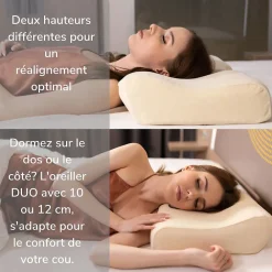 Oreiller ergonomique de luxe avec taie d'oreiller rafraîchissante 3 taies d'oreiller><noscript><img width=