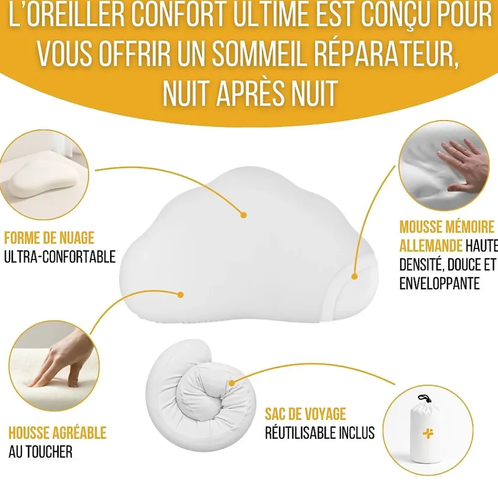 Inphysio Oreiller ergonomique en forme de nuage - mousse à mémoire de forme - 57x35x12 -* Oreiller Mémoire De Forme