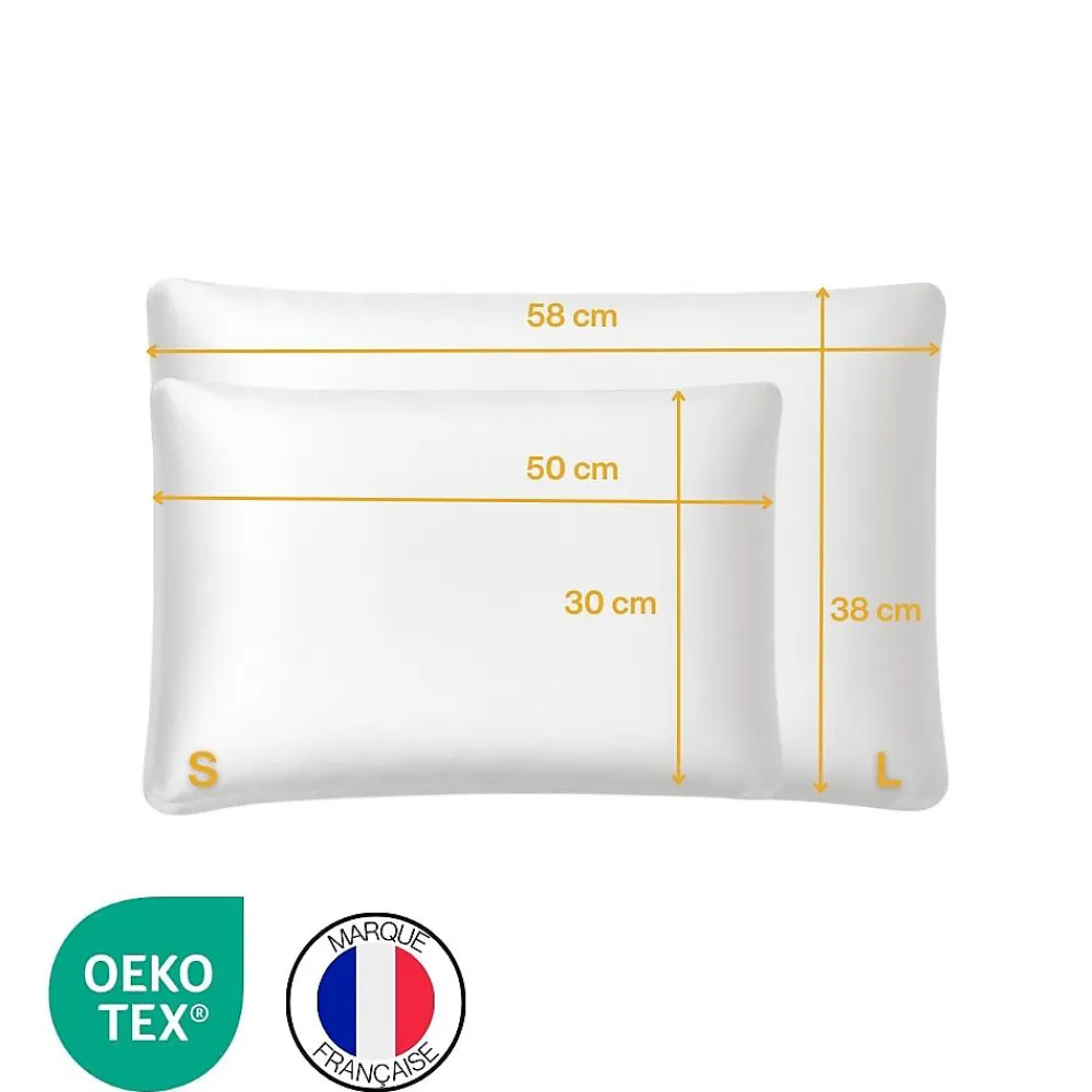 Oreiller extra plat pour personnes qui dorment sur le ventre s et taie en satin extra 50x30x5,5>Inphysio Best