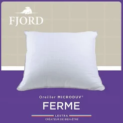 Oreiller Fjord Microduv ferme satin carreaux blanc 50x70><noscript><img width=