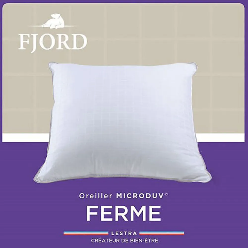 Oreiller Fjord Microduv ferme satin carreaux blanc 50x70>Lestra Outlet