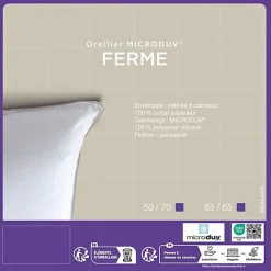 Oreiller Fjord Microduv ferme satin carreaux blanc 50x70><noscript><img width=