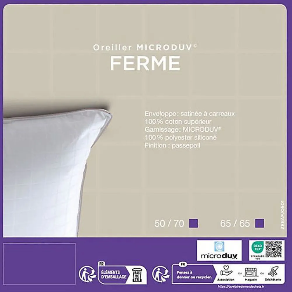 Oreiller Fjord Microduv ferme satin carreaux blanc 50x70>Lestra Outlet