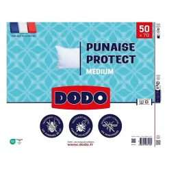 Oreiller médium 50x70 cm - Protection anti punaise, anti acarien - 550 gr - Blanc - Fabriqué en France>Dodo Hot
